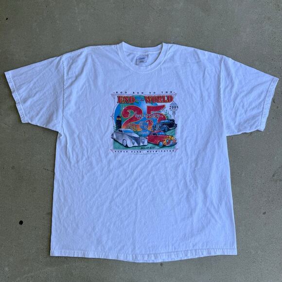 Vintage Washington Ocean Park Hot Rod 2008 Car Show ONP White Shirt Size 2XL - Picture 1 of 6